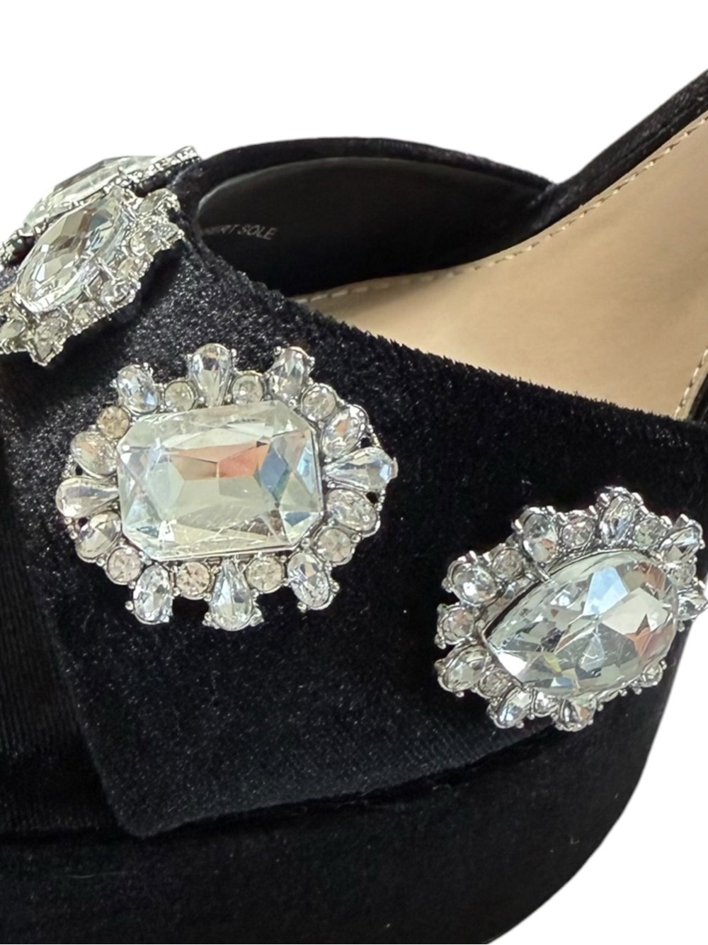 Copper Key Women Black Velvet Rhinestone Platform Block Heel Sandals Size 9 NWT - Picture 12 of 13